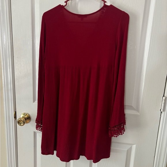 Jodifl Dress classy burgundy embroidery deep v-neck mini long sleeve - Picture 7 of 13